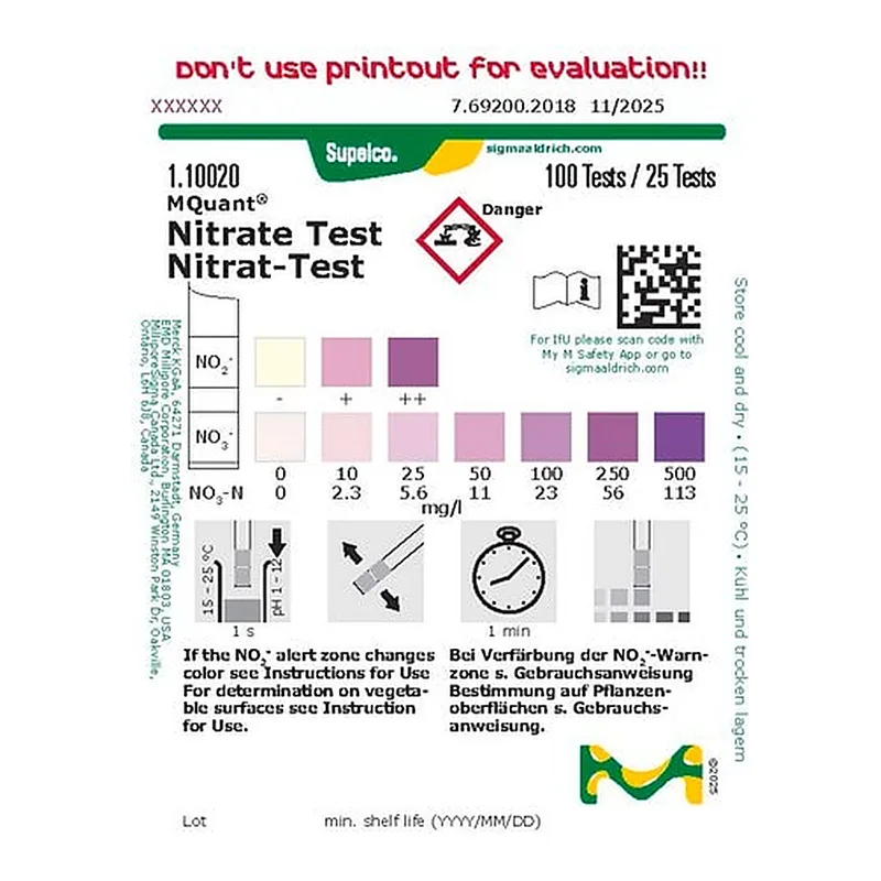 Merck NITRATE TEST 10 - 25 - 50 - 100 - 250 -