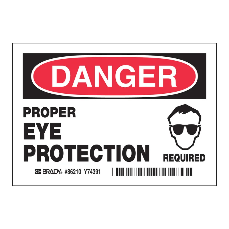 Brady DANGER Proper Eye Protection Required Labels