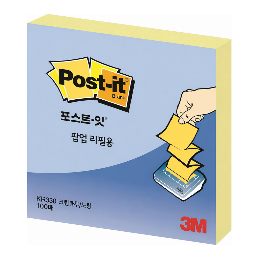 OFFICENEX 3M 포스트잇 팝업 리필 KR-330 크림 블루/노랑 76x76mm 총100장/1패드