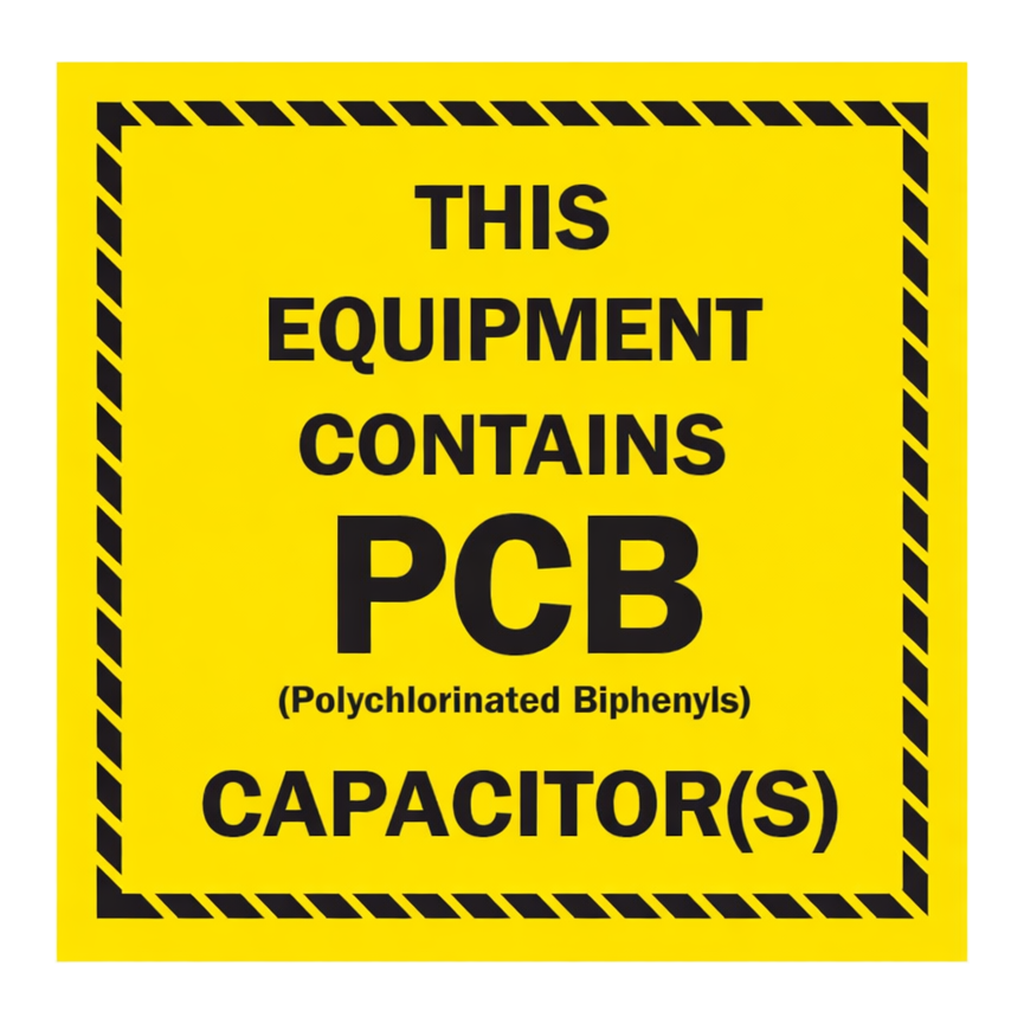 Brady THIS EQUIPMENT CONTAINS PCB (POLYCHLORINATED BIPHENYLS) CAPACITOR(S) Labels