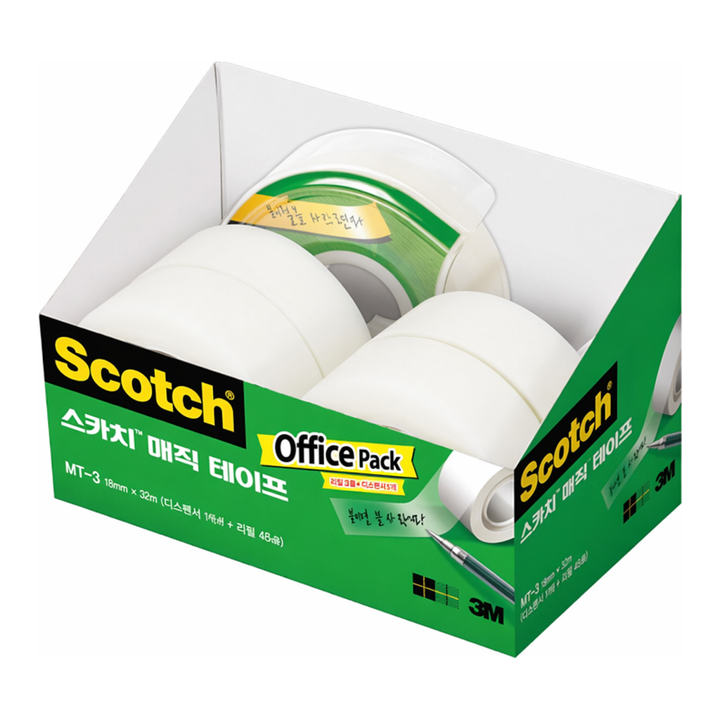 OFFICENEX 3M 스카치 매직테이프 오피스팩 MT-5(18mmX25m 디스펜서1개 + 18mmX25m 리필4개)