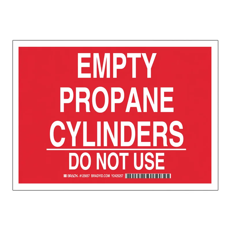 Thermo Fisher Scientific Polystyrene Warning Sign: EMPTY PROPANE CYLINDERS DO NOT USE, White on red; 10 in. x 7 in. x 0.0591 in.