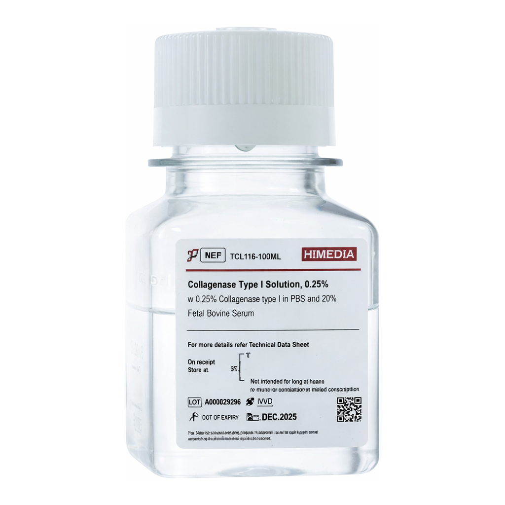 Himedia Collagenase Type I Solution, 0.25% w/ 0.25% Collagenase type I in PBS and 20% Fetal Bovine Serum