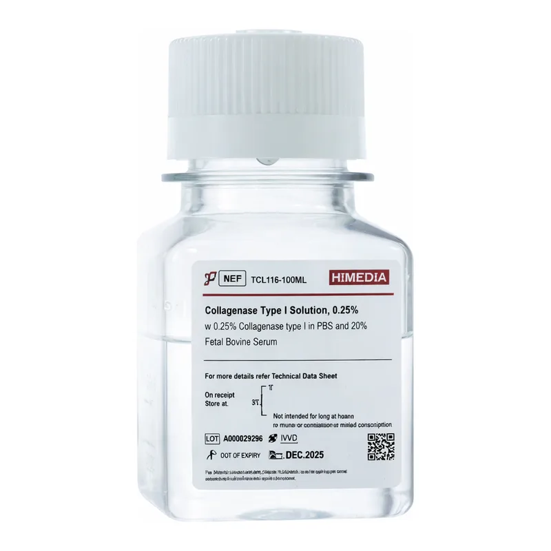 Himedia Collagenase Type I Solution, 0.25% w/ 0.25% Collagenase type I in PBS and 20% Fetal Bovine Serum