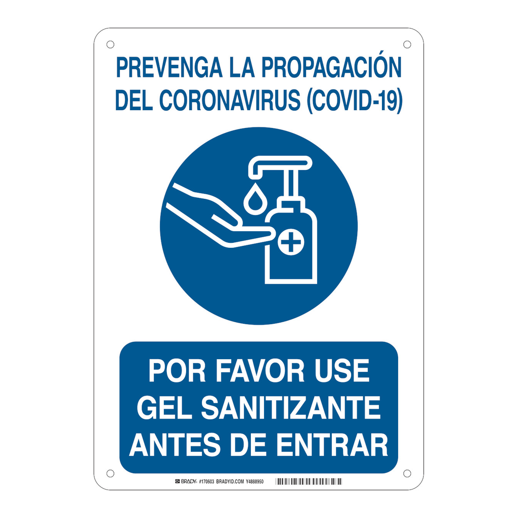 Brady Por Favor Use Gel Sanitizante Antes De Entrar COVID-19 Sign