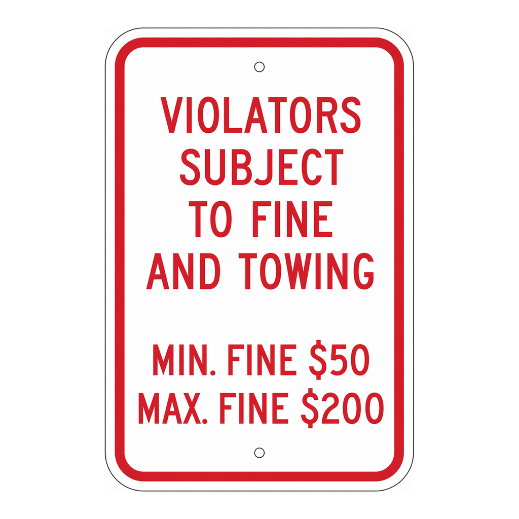 Brady Violators Subject To Fine And Towing Min Fine $50 Max Fine $200 Sign