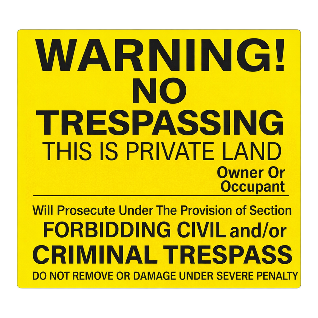 Brady Warning! No Trespassing This Is Private Land Sign