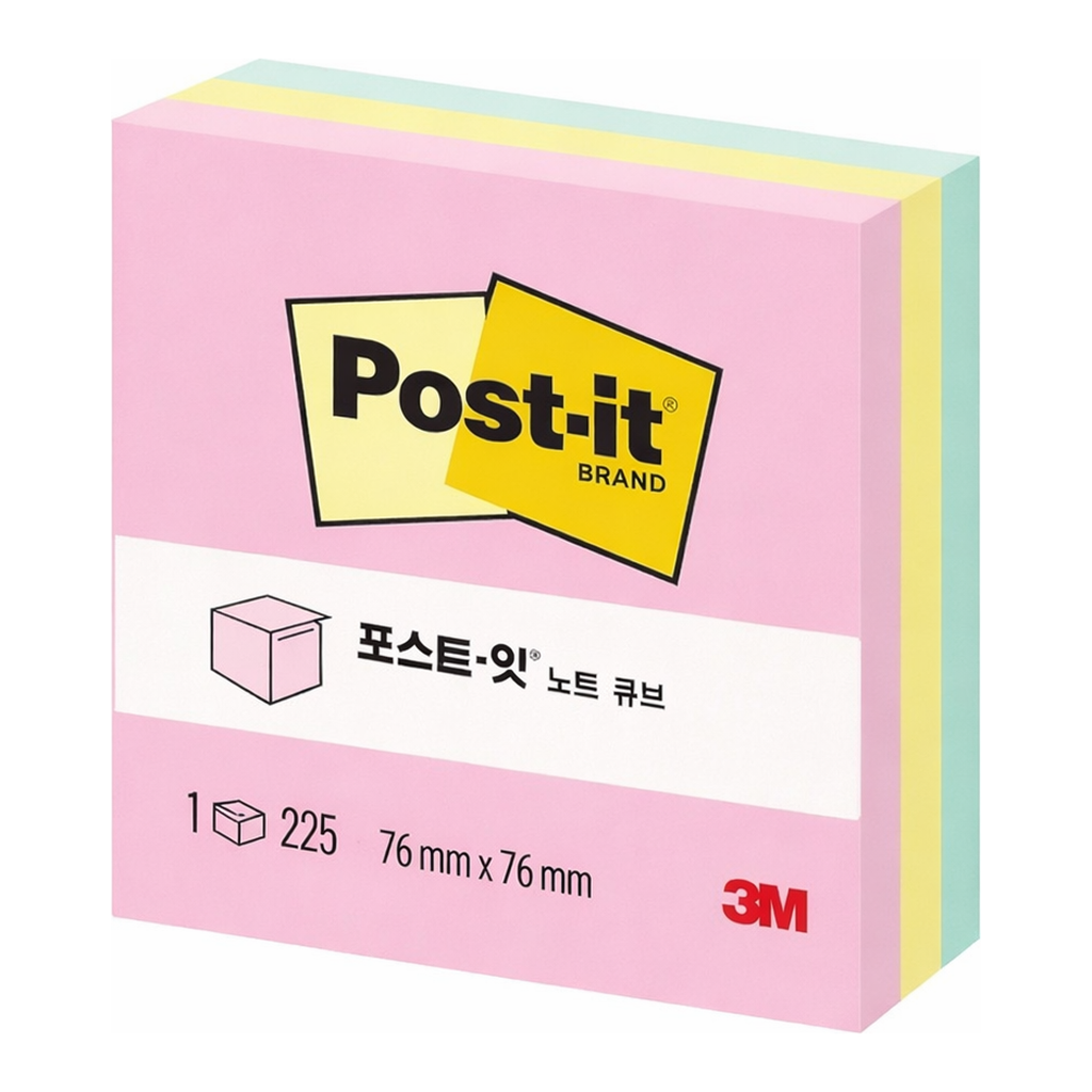OFFICENEX 3M 포스트잇 654 큐브 파스텔 3색(76x76mm/225매)