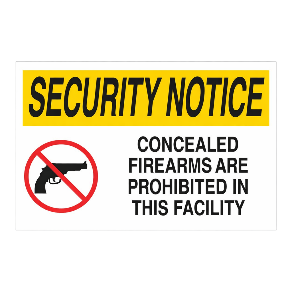 Brady SECURITY NOTICE Concealed Firearms Are Prohibited In This Facility Sign