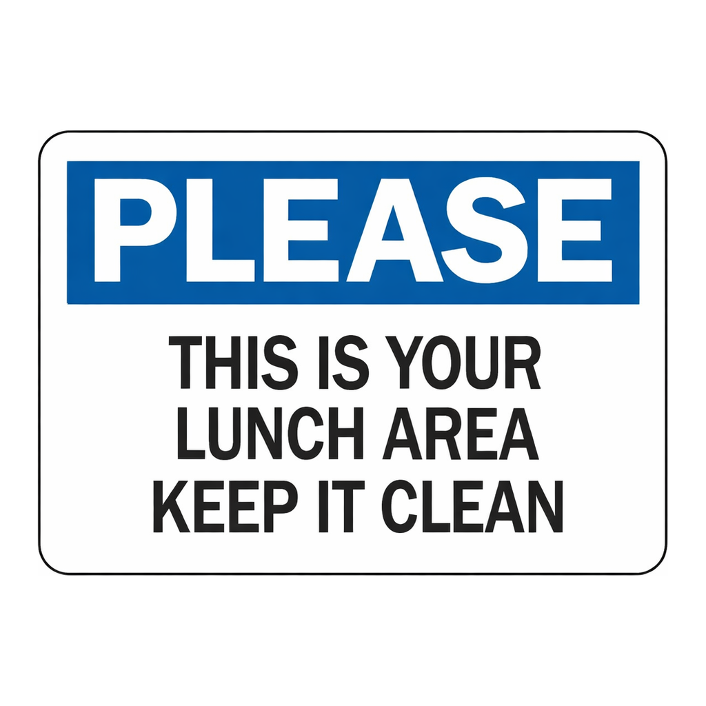 Brady PLEASE This Is Your Lunch Area Keep It Clean Sign