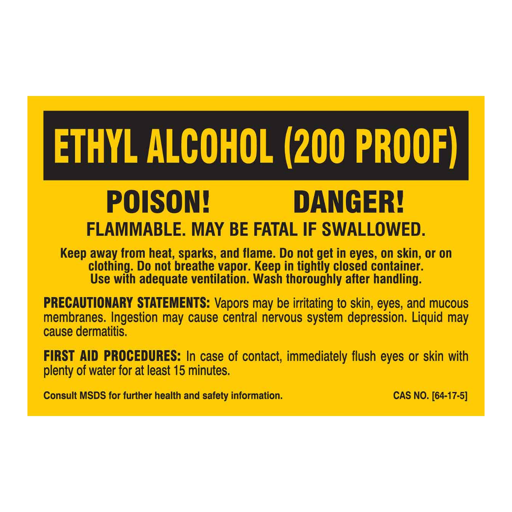 Brady Ethyl Alcohol 200 Proof Poison Danger Labels