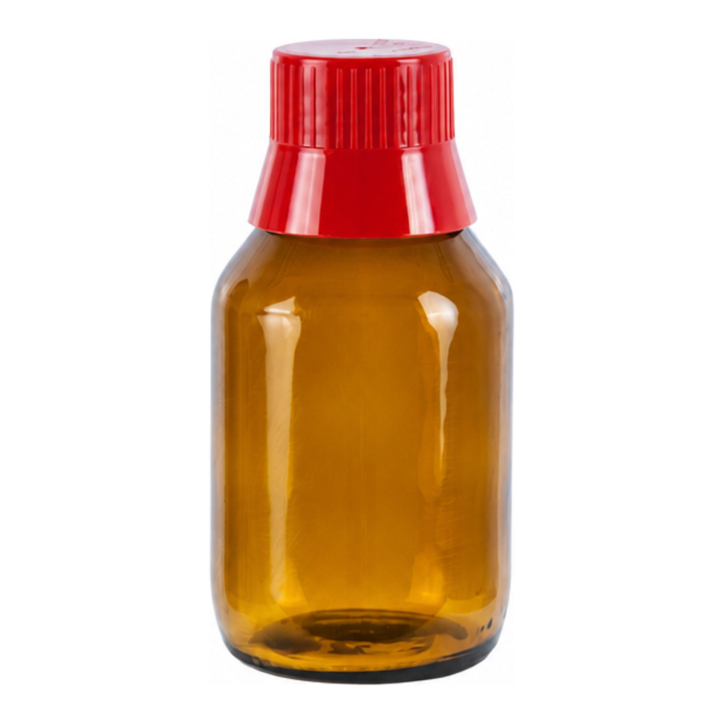 Lab bottle, GL28, 100 ml, brown & round