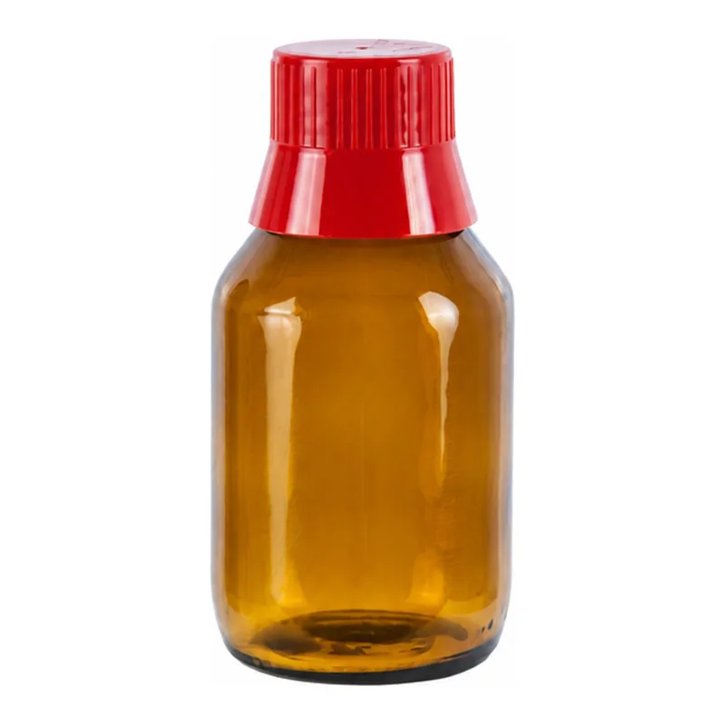 Lab bottle, GL28, 100 ml, brown & round