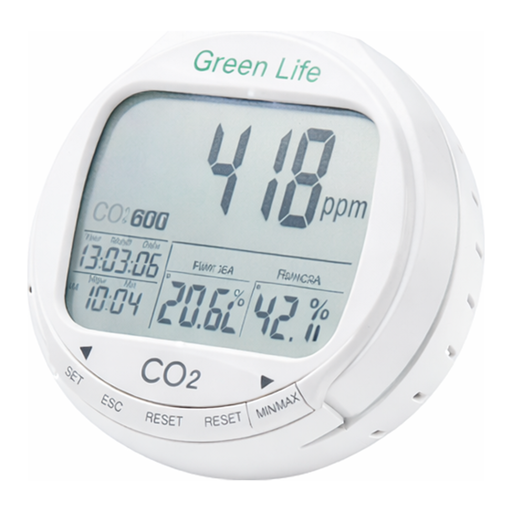 AZ Green Life Indoor Air Monitor of CO 2 ·Temp·RH%·Time Clock