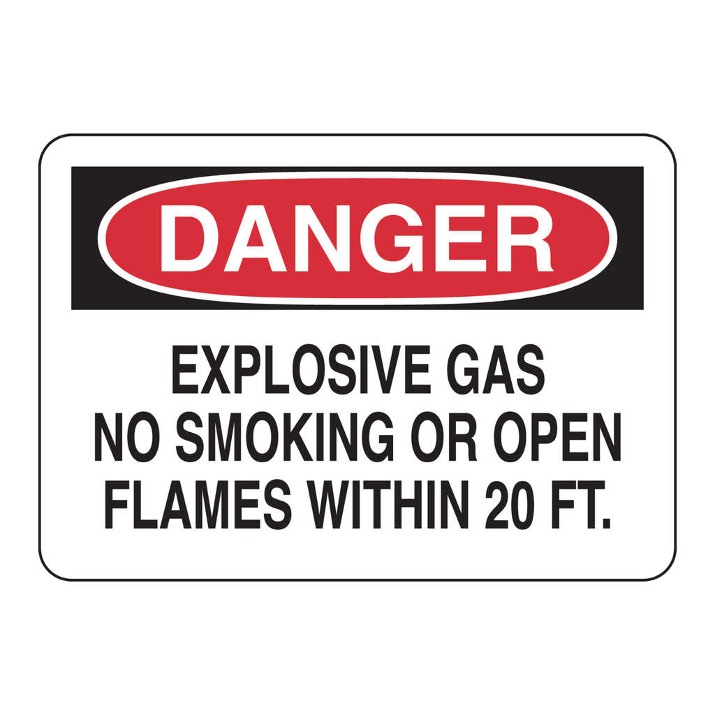 Brady Danger Explosive Gas No Smoking Or Open Flames Within 20 Ft Sign