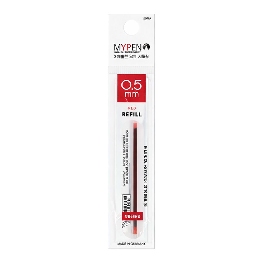 OFFICENEX 마이펜 세이프티클립 3색 볼펜 리필심 0.5mm 빨강