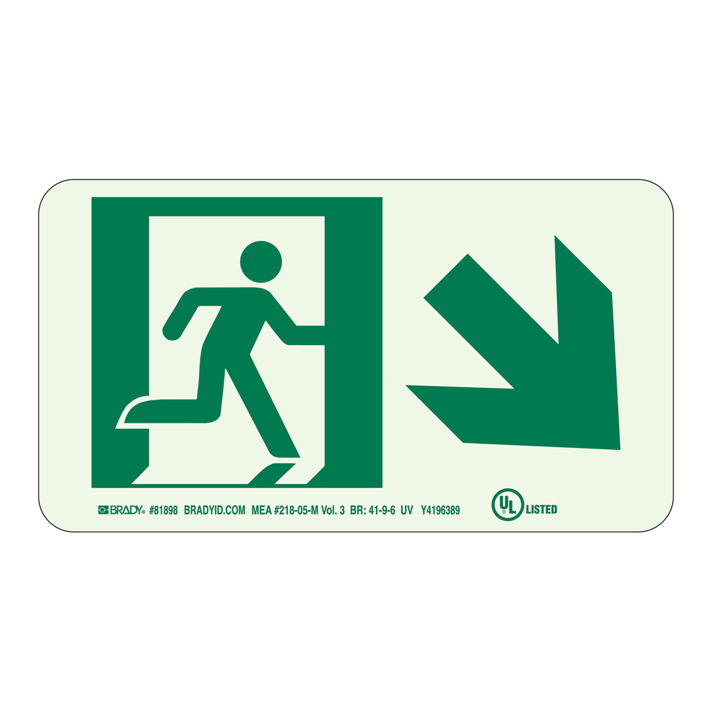Brady BradyGlo Nyc Approved Exit With Running Man And Down Right Arrow Sign