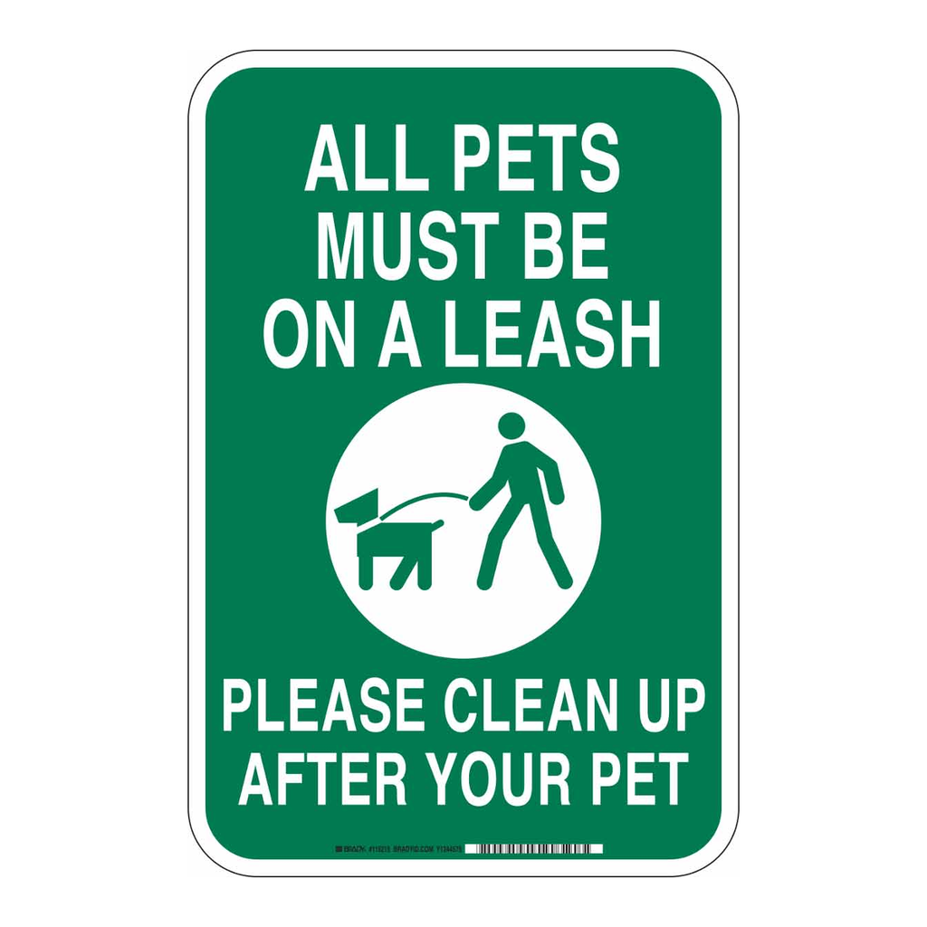 Brady All Pets Must Be On A Leash Please Clean Up After Your Pet Sign