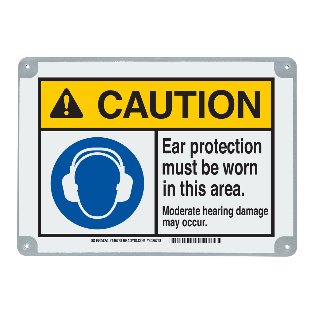 Brady ToughWash CAUTION Ear Protection Must Be Worn In This Area. Moderate Hearing Damage May Occur. Sign