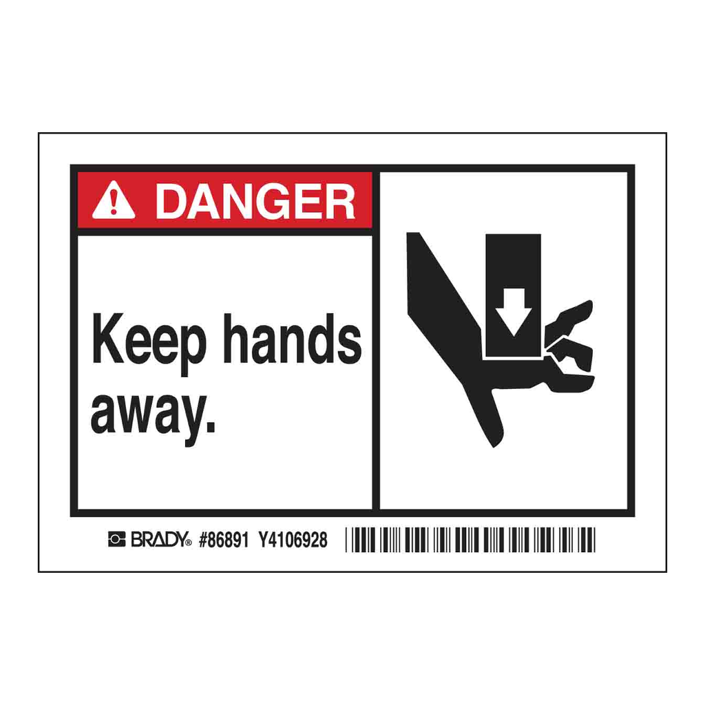 Brady DANGER KEEP HANDS AWAY. Labels