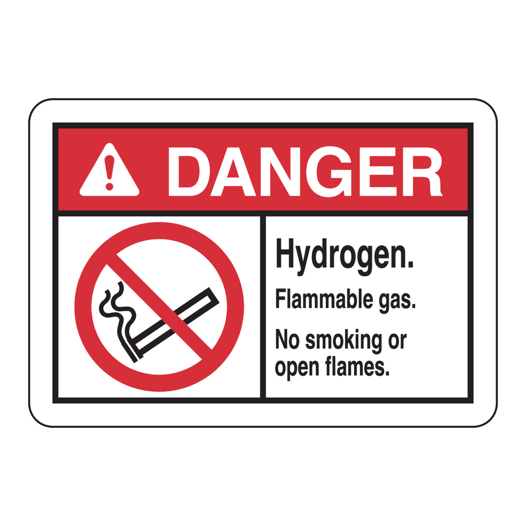 Brady DANGER Hydrogen. Flammable Gas. No Smoking Or Open Flames. Sign