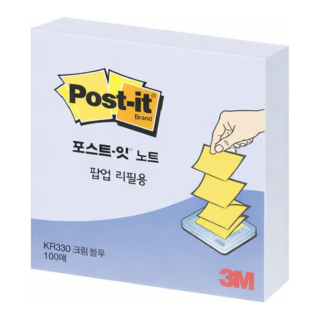 OFFICENEX 3M 포스트잇 팝업 리필 KR-330 크림블루 76x76mm 총100장/1패드