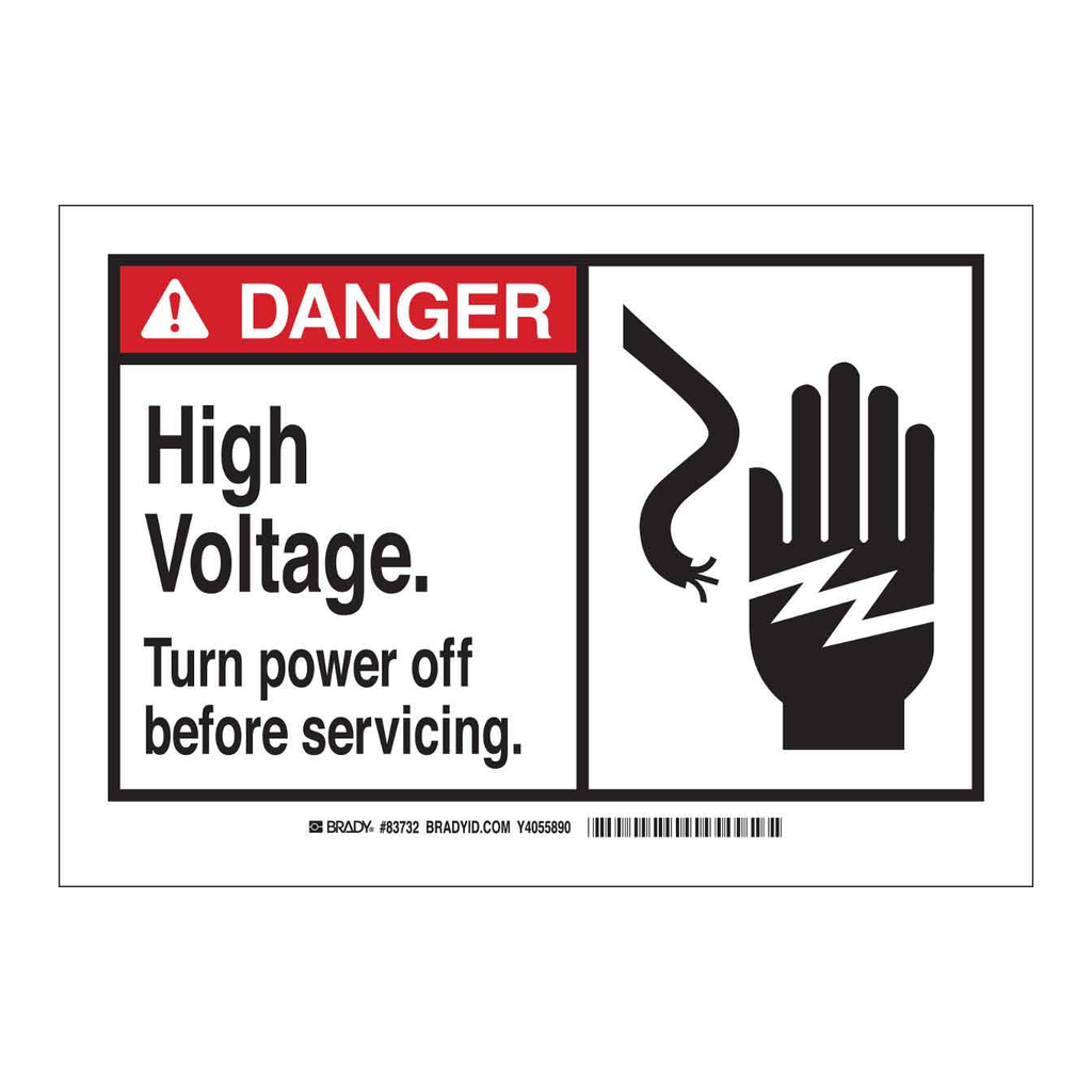 Brady DANGER High Voltage Turn Power Off Before Servicing Alert Labels