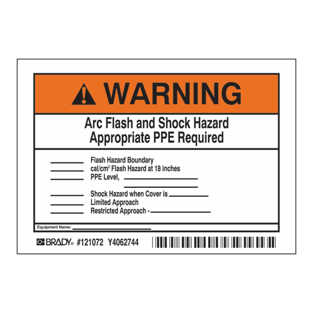 Brady WARNING Arc Flash Hazard Appropriate PPE Required Labels