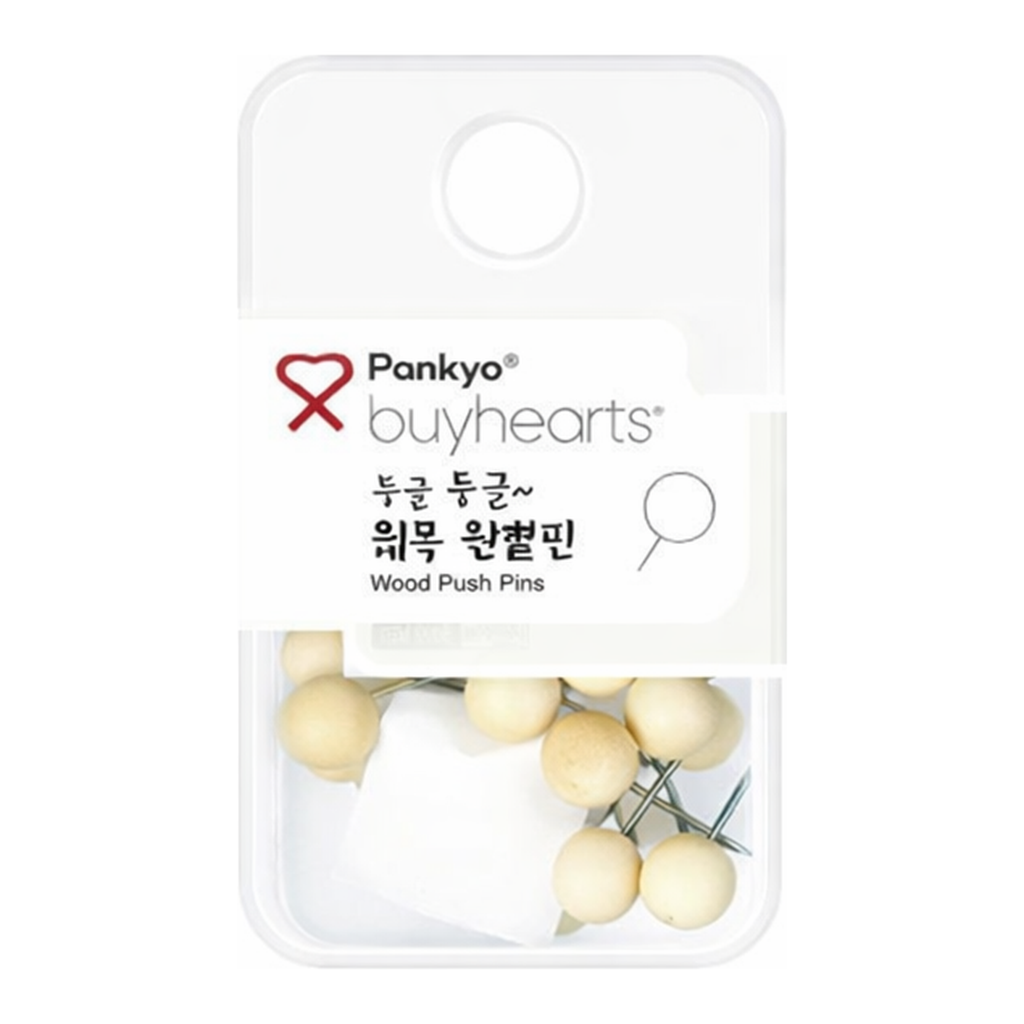 OFFICENEX 바이하츠 둥글둥글 원목 원형압핀(9mm x 20mm)