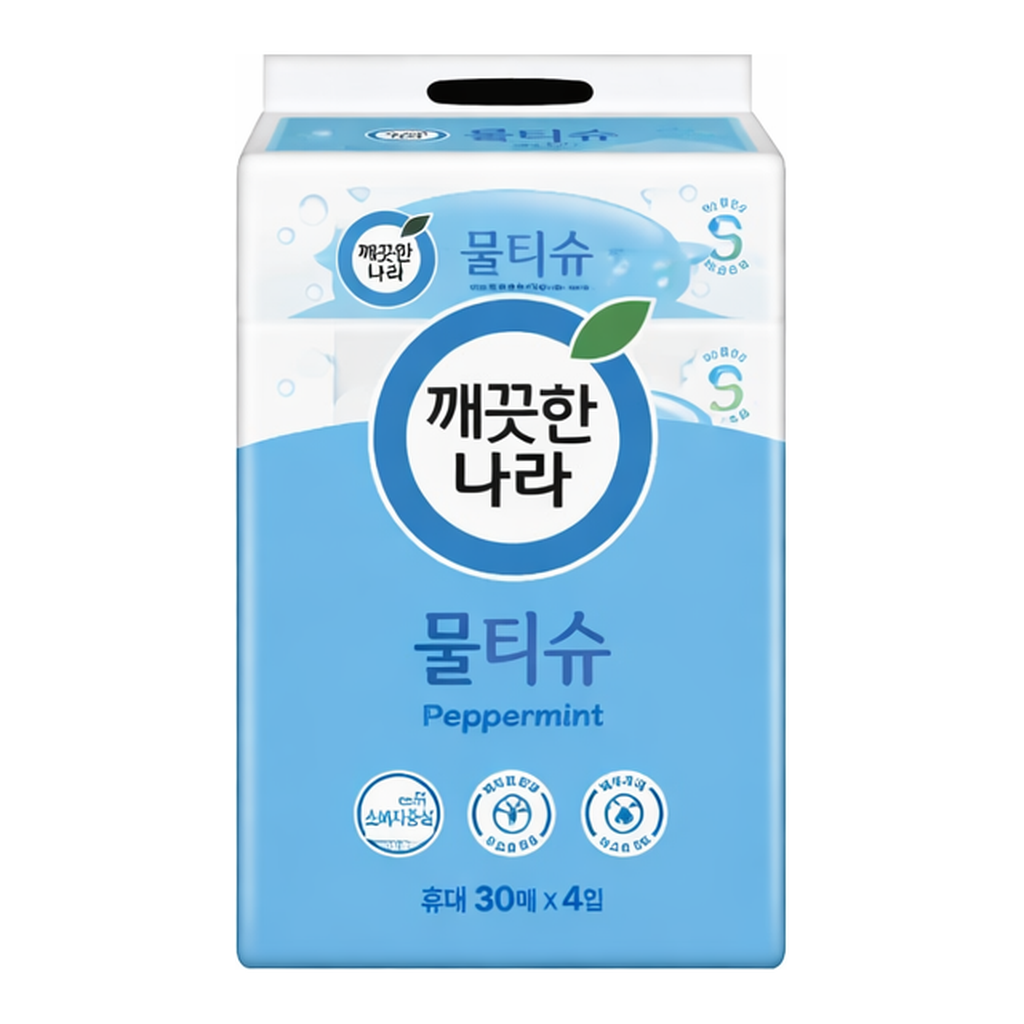 OFFICENEX 깨끗한나라 페퍼민트 여행용 물티슈 (30매×4입)