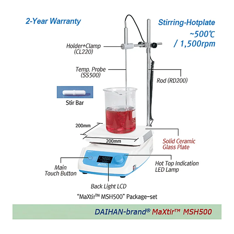 Daihan Science 고온용 디지털 가열 자력 교반기 500℃ High-Temp Premium Hotplate Stirrer “MaXtir TM MSH500”