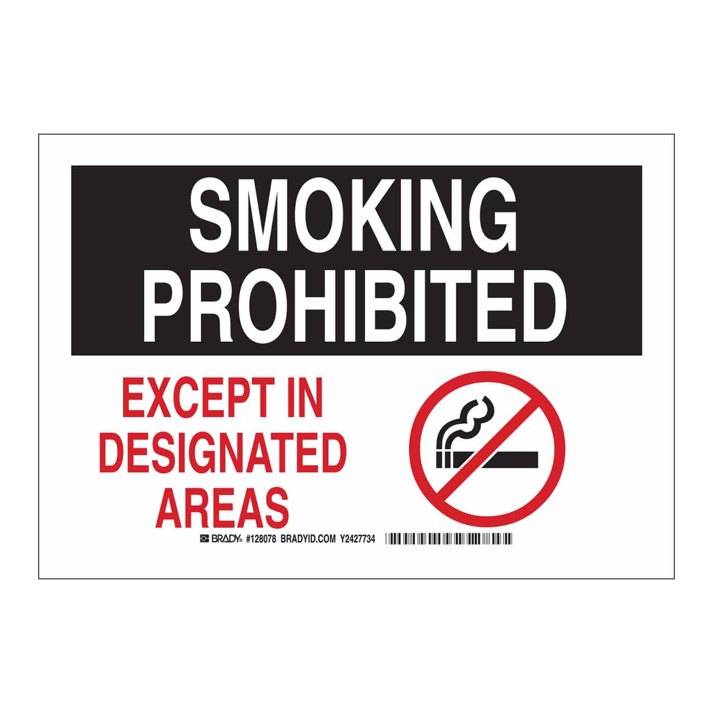 Brady Smoking Prohibited Except In Designated Areas Sign