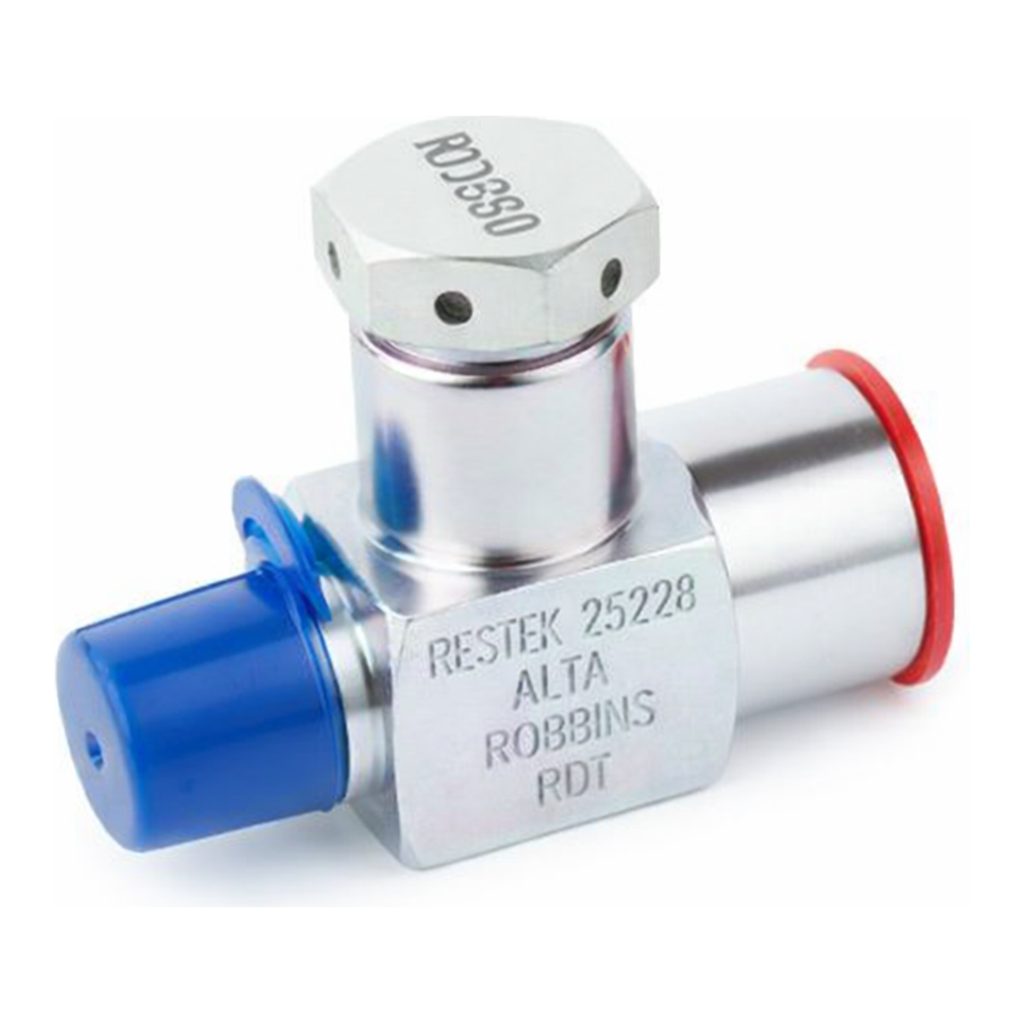 Restek Rupture Disc Tee, 1/4in Male NPT x 1/4in Female NPT 2850psig DOT press rating Sulfinert