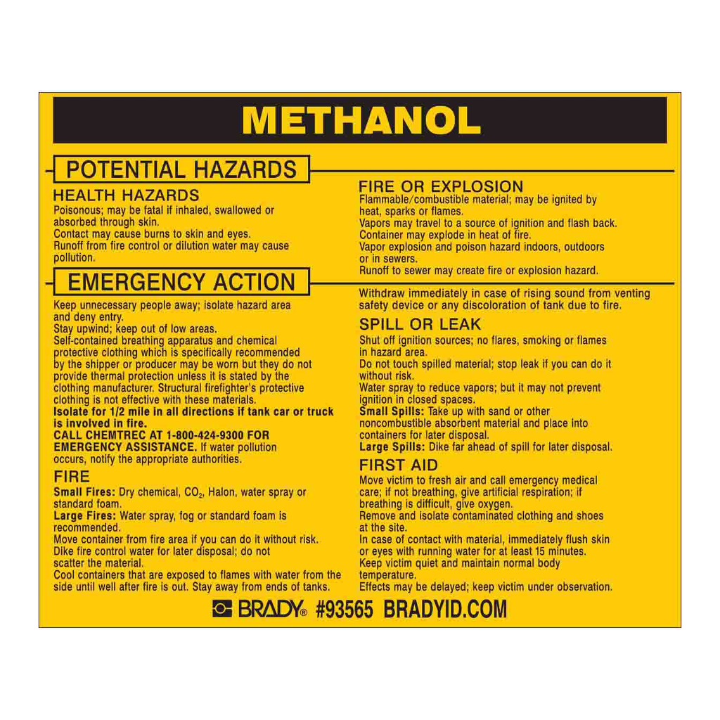 Brady METHANOL Labels