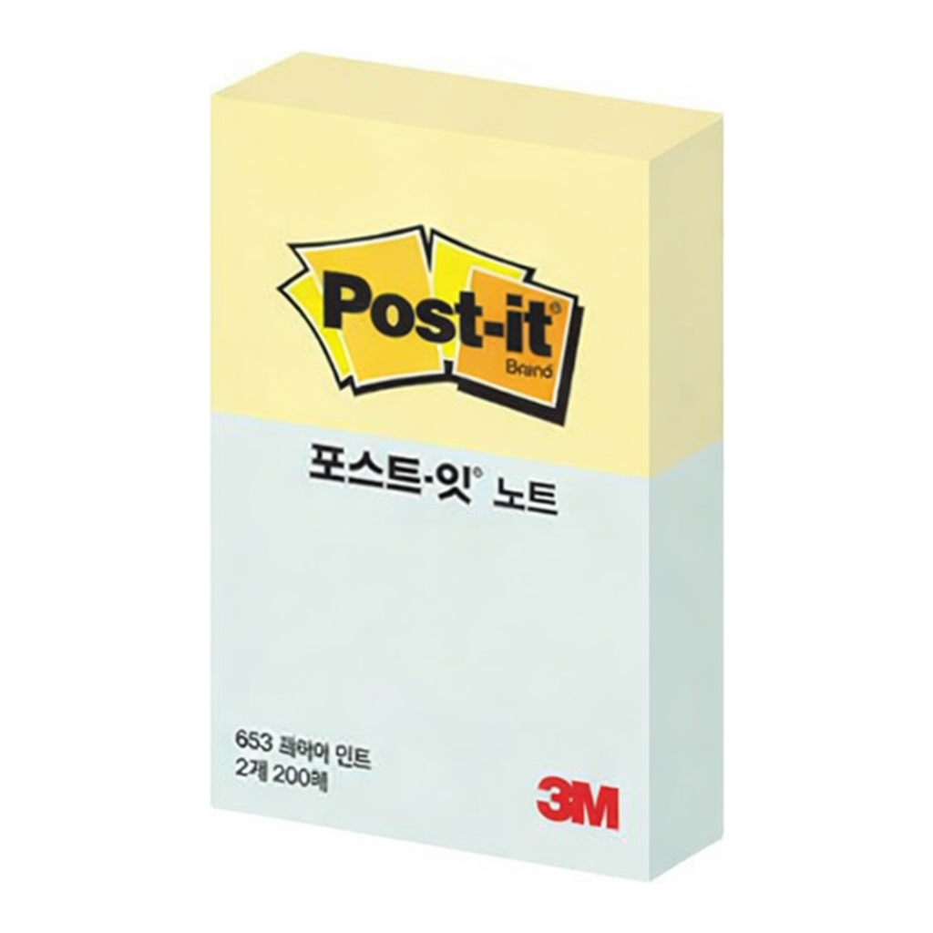 OFFICENEX 3M 포스트잇 653-2 Y/M 노랑/애플민트 51x38mm