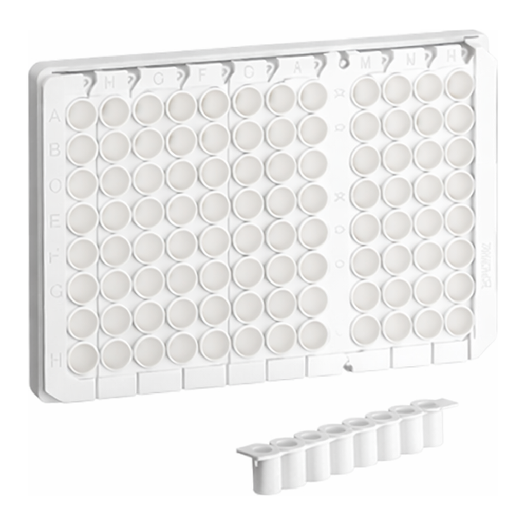 Greiner Bio One STRIP PLATE, 12xF8, PS, F-BOTTOM,WHITE, LUMITRAC, MED. BINDING, 10 PCS./BAG