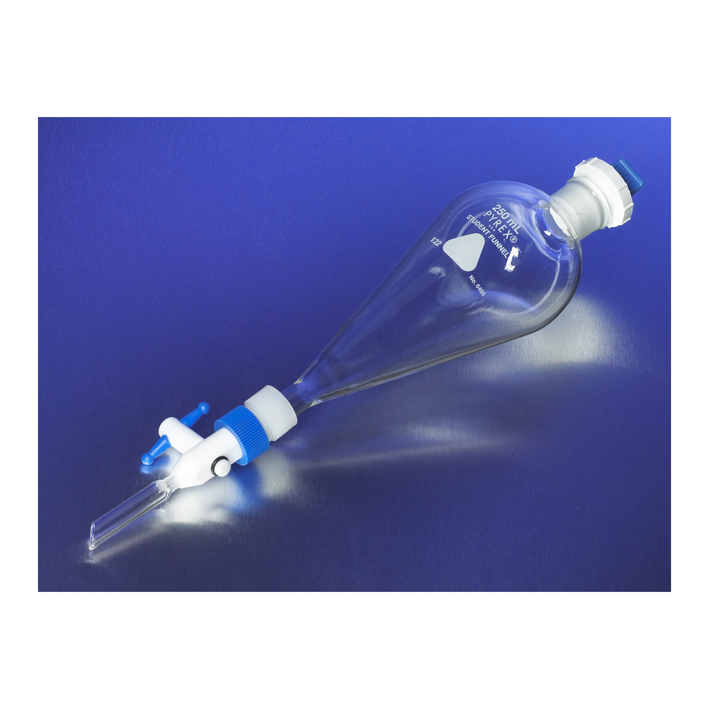 Corning PYREX Economy Squibb Separatory Funnels, Polyethylene Standard Taper Stopper, Replaceable Product Standard PTFE Stopcock