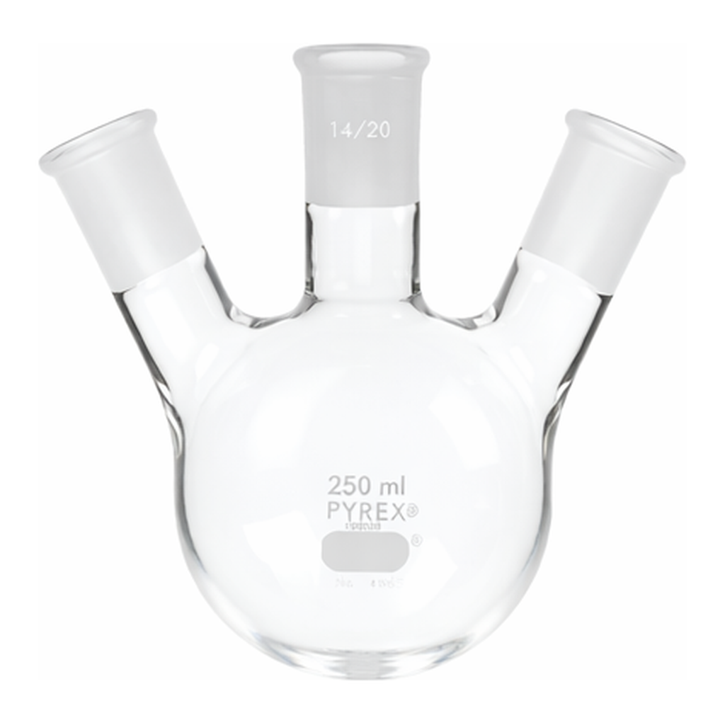 Corning PYREX Three Neck Distilling Flask, Angle Type, Standard Taper Joints