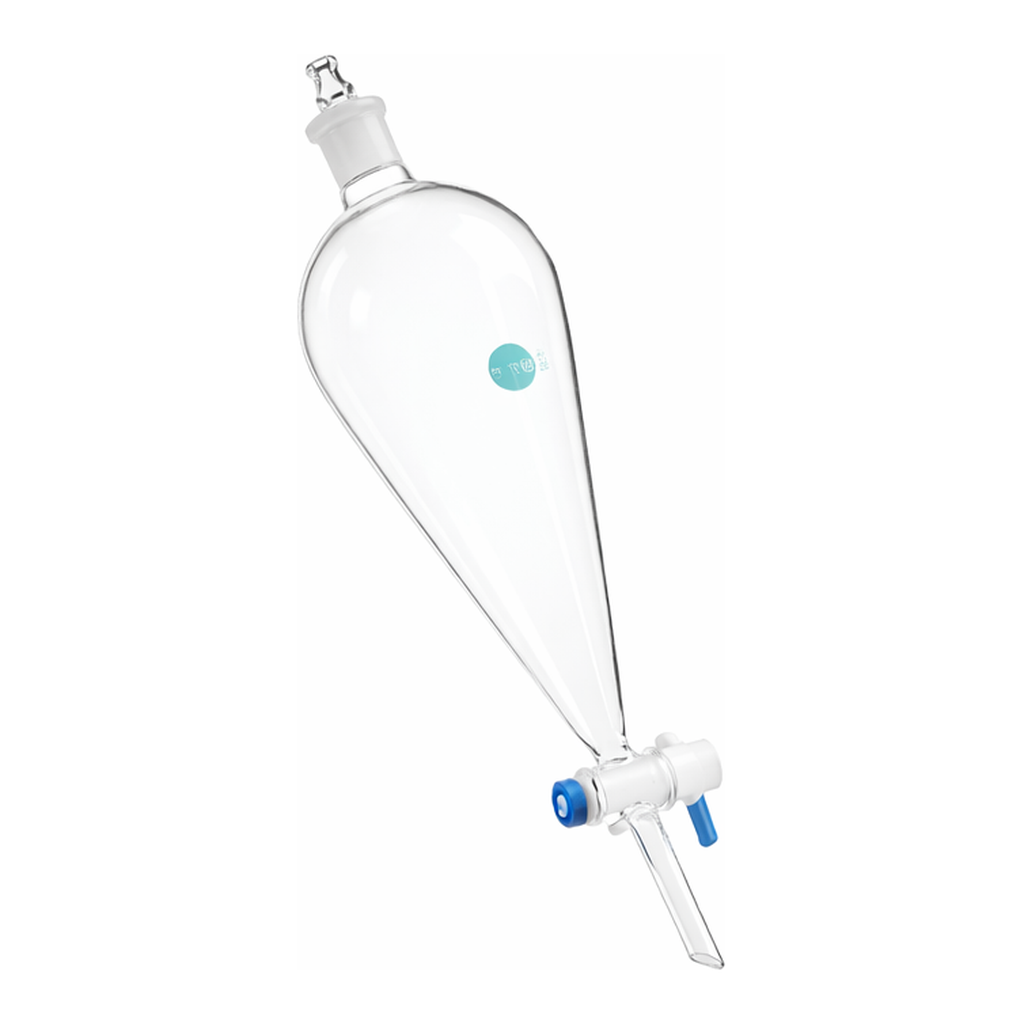 Corning PYREXPLUS Squibb Pear-shaped Separatory Funnels, Protective Coating, PTFE Product Standard Stopcock, Glass Standard Taper Stopper