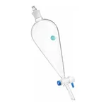 Corning PYREXPLUS Squibb Pear-shaped Separatory Funnels, Protective Coating, PTFE Product Standard Stopcock, Glass Standard Taper Stopper