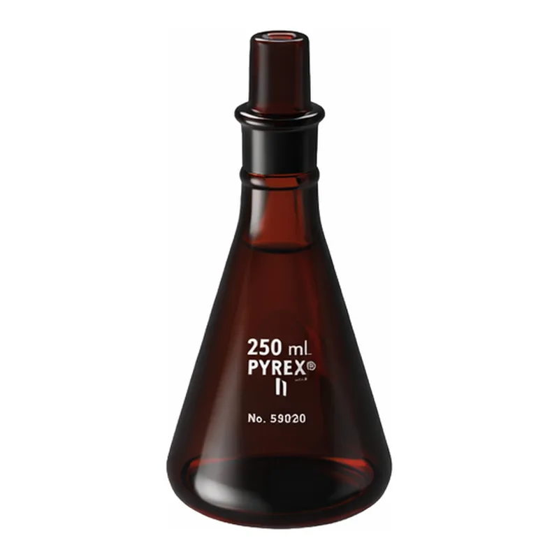 Corning PYREX 250 mL Low Actinic Narrow Mouth Erlenmeyer Flask with PYREX Standard Taper Stopper