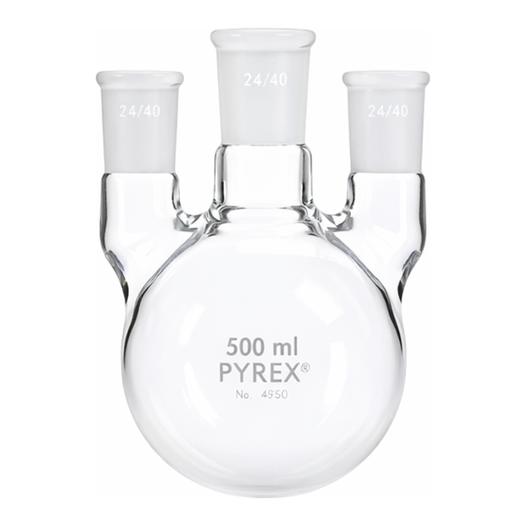 Corning PYREX Three Neck Distilling Flask, Vertical Type, Standard Taper Joints