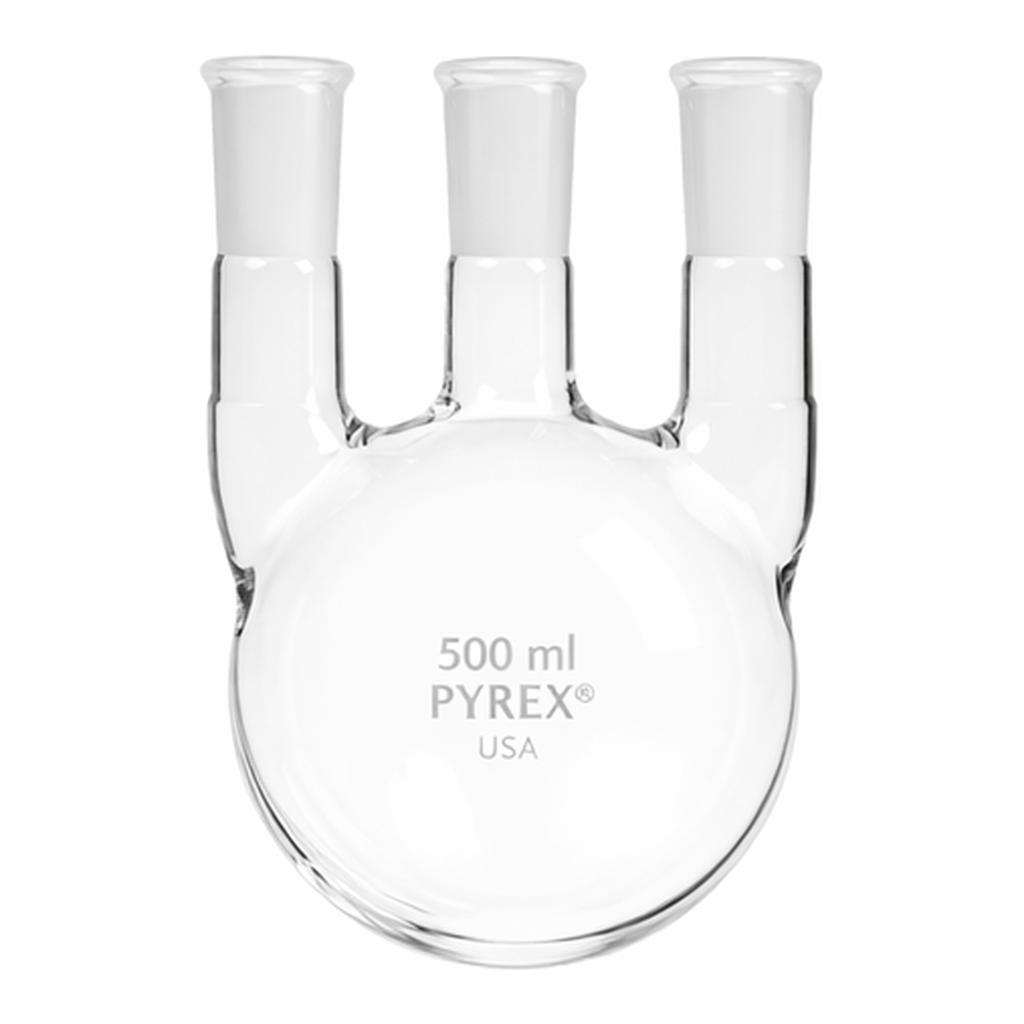 Corning PYREX Three Neck Distilling Flask, Vertical Type, Standard Taper 24/40 Joints