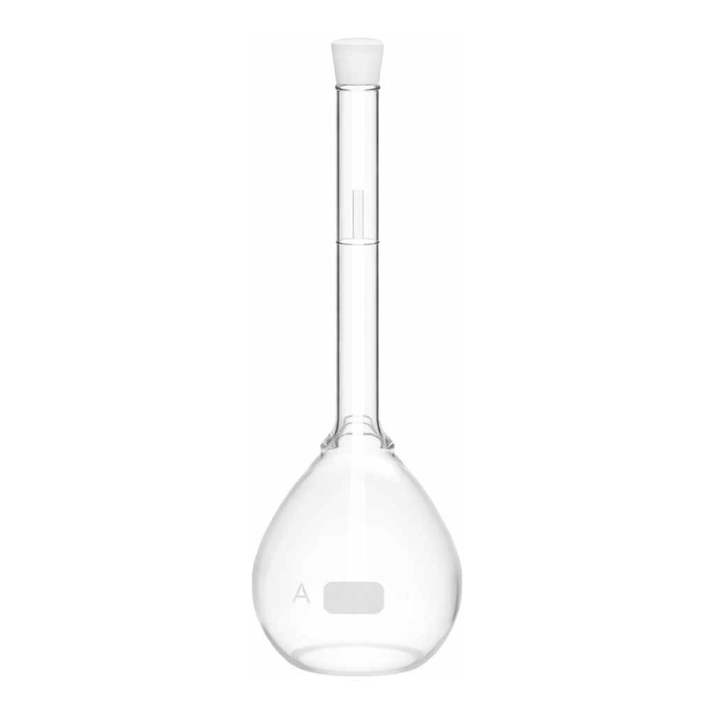 Corning PYREX Class A Lifetime Red Volumetric Flask with PYREX Standard Taper Stopper, To Contain