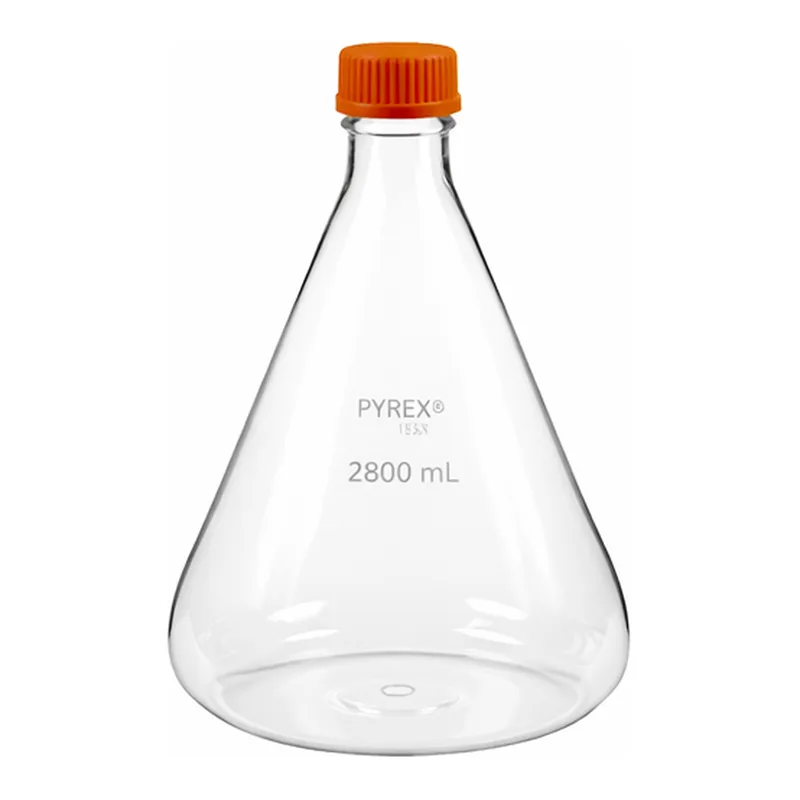 Corning PYREX 2800 mL Fernbach-Style Culture Flask with Baffles and GL45 Screw Cap