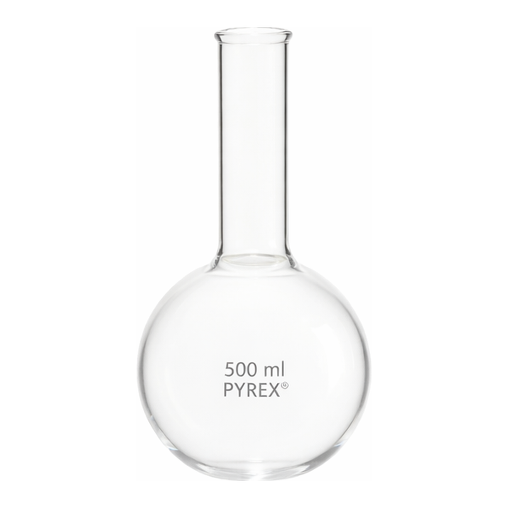 Corning PYREX Long Neck Boiling Flask, Round Bottom, Tooled Mouth