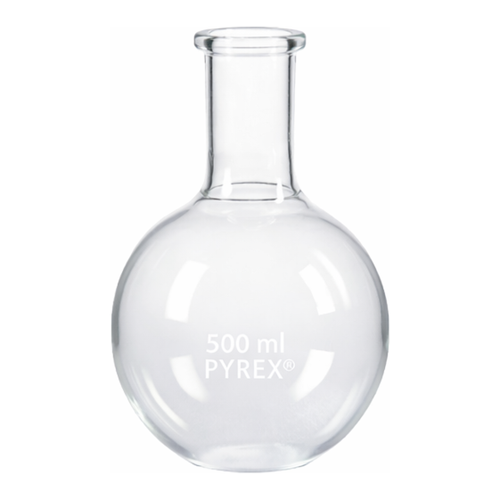 Corning PYREX Short Ring Neck Boiling Flask, Round Bottom