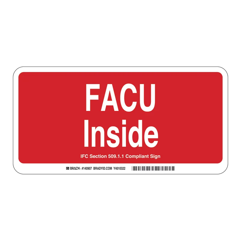 Brady FACU Inside IFC Section 50911 Compliant Sign