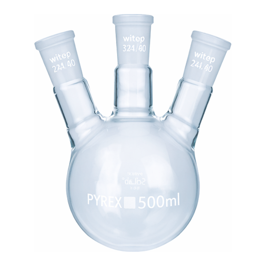 SciLab DURAN or PYREX glass 3× Joint Neck Round Bottom Flasks
