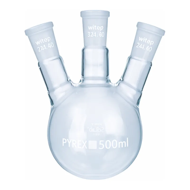 SciLab DURAN or PYREX glass 3× Joint Neck Round Bottom Flasks